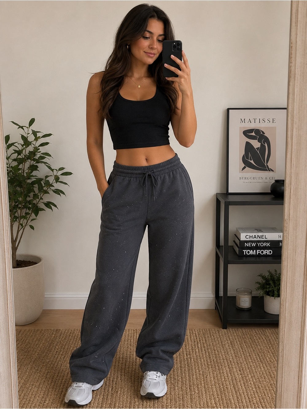 Maurices Black Speckled Wide-Leg Drawstring Joggers